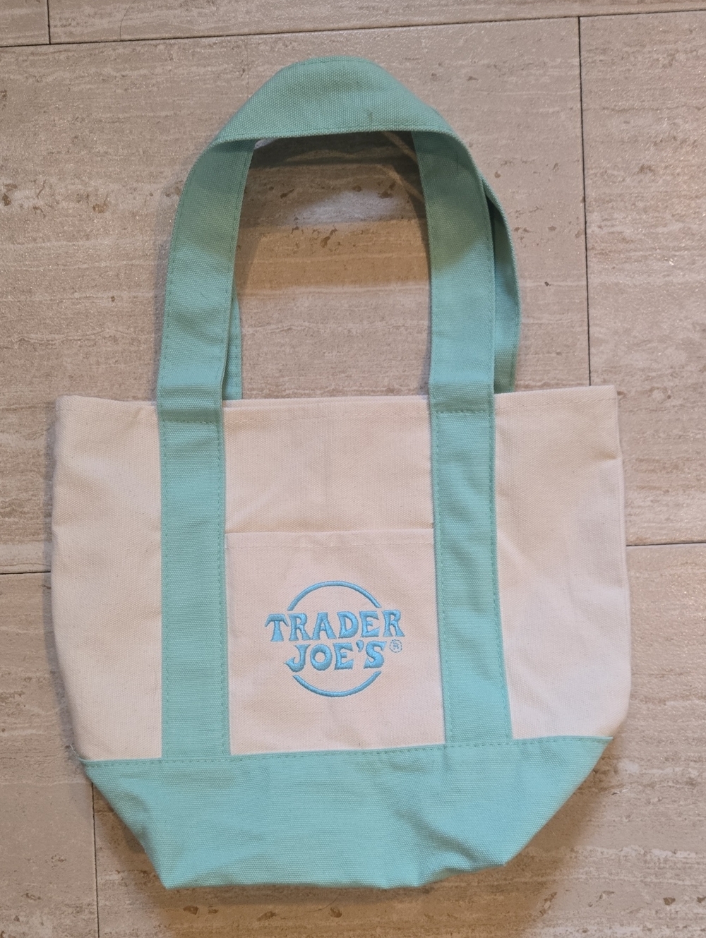 Trader Joe's Mint Green/Cream Canvas Mini Tote Bag